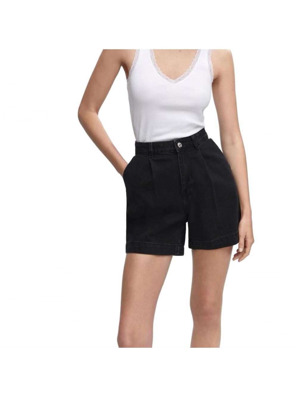 Mango Regina Slouchy Pleated Denim Shorts Black NWT Size 1